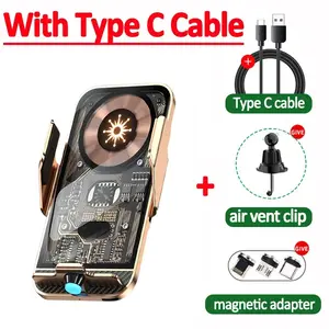 Auto Car Mount Phone Holder Stand Car Wireless Charger  For iPhone Samsung LG Infrared Induction 15W Qi Fast Charging Station Adapter Transparent Adjustable Automatic Cable Clip Device Protection Usb Cellphone  Smartphone Mobile Electronic