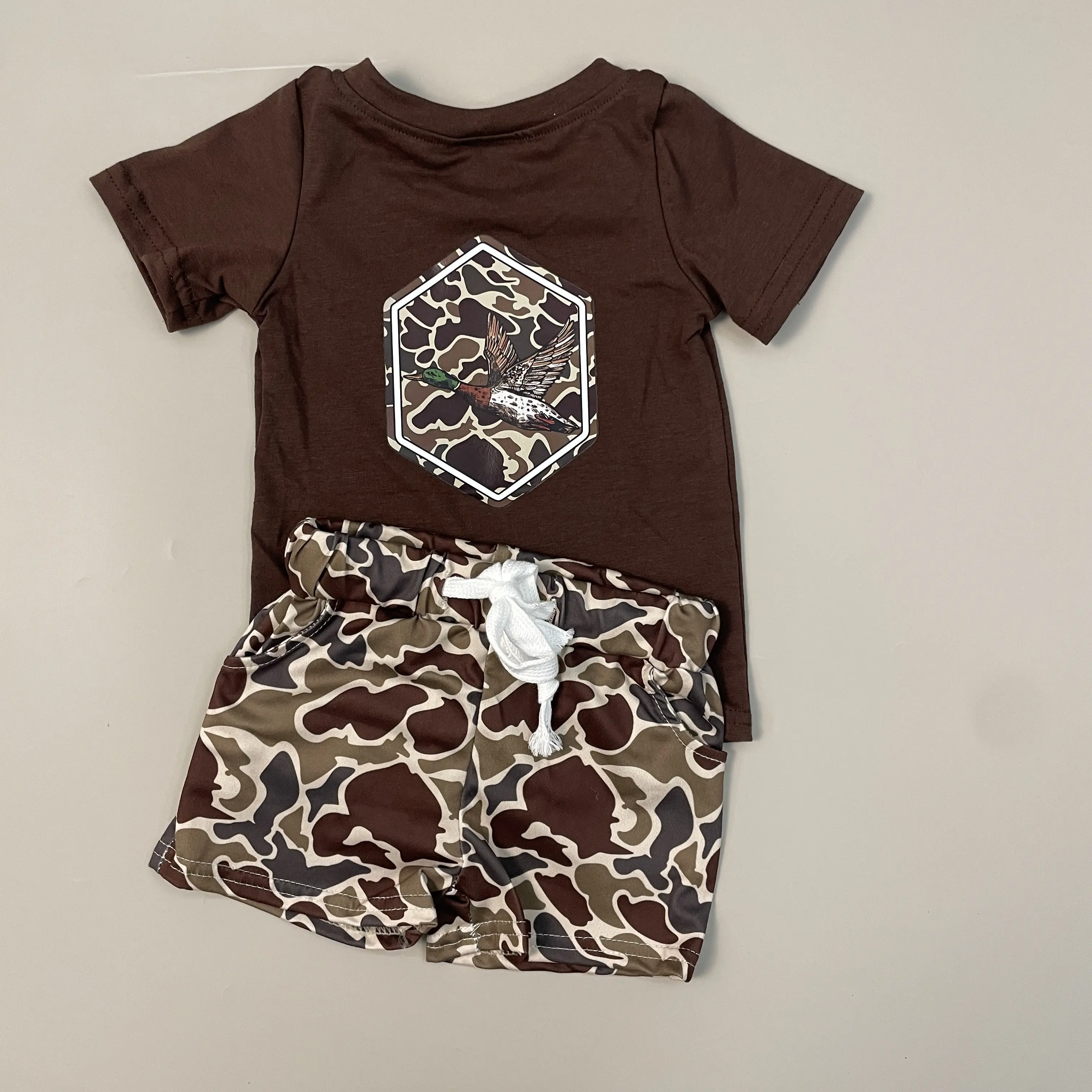 Boy's Cotton Mallard Vinyl Pattern Summer 2-Piece Outfits Set, Kids Clothing Boys, Clothes Kids, Matching Sets, Boys Clothing