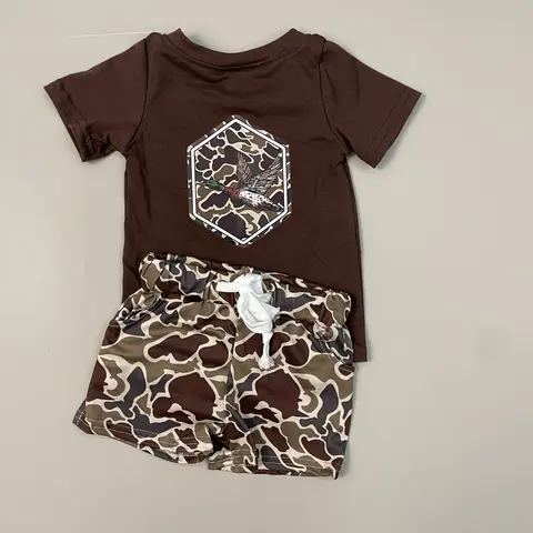 Boy's Cotton Mallard Vinyl Pattern Summer 2-Piece Outfits Set, Kids Clothing Boys, Clothes Kids, Matching Sets, Boys Clothing