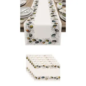 7pcs,Easter Egg & Flower Design Table Runner Set, 7-Piece Spring Holiday Decor, Includes Placemats and Pillowcases, Perfect for Easter Celebrations