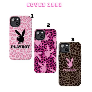 [Y2K VIBE] Playboy Leopard Pink iPhone Case + 5 FREE Stickers - Bunny Aesthetic Dual Shell - Premium 2-Piece Shockproof Tough Case for iPhone 17 16 15 14 13 12 11 Pro Max Plus X XR