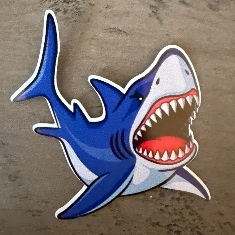 Shark Bite Sticker 2.5 Inches Wide Peel and Stick Vinyl For Cell Phone Hard Hat Tool Box Tumblers