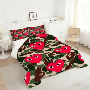 Camouflage Heart Eyes Comforter Set, Quilt Cover Set, Unique Digital Print Bedding Set with Playful Heart Design, Cozy Quilted Quilt for a Fun and Stylish Bedroom, Perfect for Kids and Teens!, with 1 or 2 Pillowcase No Pillow Core