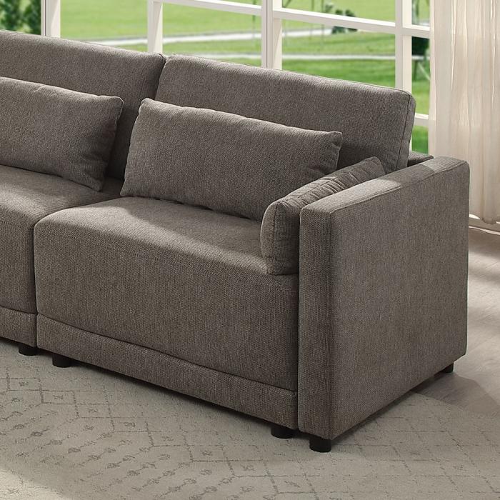 Acme LV03150-5PC 5-Piece Rylie Grey Linen-Like Fabric Modular Sectional Sofa with Squared Arms 111"x111" x 39"x34" H