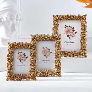 Rose Design Photo Frame, 1 Count Resin Photo Frame, Desktop Decoration Photo Frame for Home Living Room Bedroom Office, Modern Glam Frame