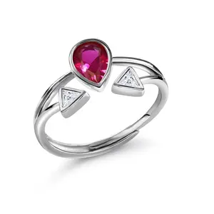 925 Sterling Silver Created Ruby CZ Adjustable Ring, Geometric Ring, CZ Ring, Created Ruby CZ Ring, Everyday Ring, Silver Cz Ring