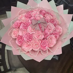 Pink Eternal Roses Bouquet with Sparkling Bow and Pearl Accents for Special Occasions