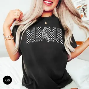 Motocross Shirt Oversized Dirtbike Mom Raceday T-shirt, Checkered Flag Gift Moto Mom Race T-shirt, Mother's Day, Gift Your Mom graphic  tee