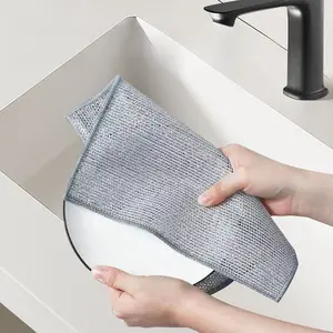Thickened Dual-Layer Silver Wire Scrubber, Double-Sided Strong Cleaning, Oil-Resistant & Easy to Rinse, Kitchen Dishwashing Cloth
