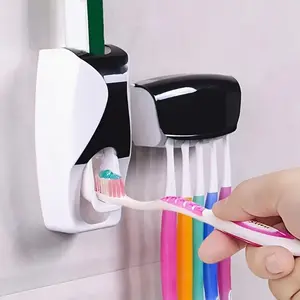 2pcs Automatic Toothpaste Squeezer No Drilling Wall Mounted Toothbrush Holder, Creative Lazy Person Toothpaste Set, Bathroom Organizer, Toothpaste Dispenser, Toothbrush Storage