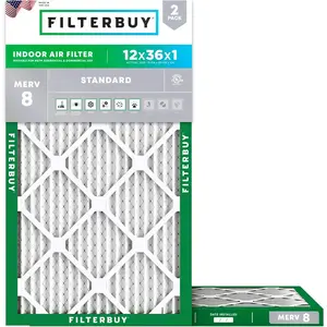 Filterbuy 12x36x1 Air Filter (2-Pack), Pleated MERV 8 Dust Defense HVAC AC Furnace Air Filters (Actual Size: 11.88 x 35.88 x 0.75 Inches)