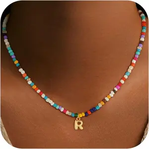 Colorful Initial Necklace for Girls Kids Women, Dainty 18K Gold Plated Bubble Initial Letter Necklace Teen Girls Gifts Trendy Stuff Birthday Gifts for 5 6 7 8 9 10 Yearl Old GirlValentine's Day gifts