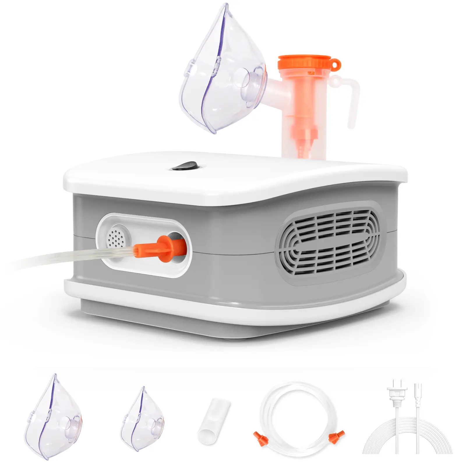 Compressor Nebulizer Machine for Home Use - Low Noise, 1-Button Start, Adjustable Mist, 2 Masks, Mouthpiece
