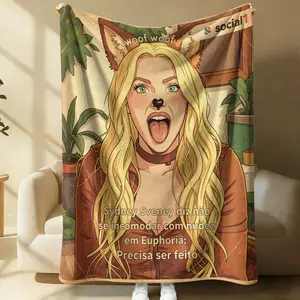 Euphoria Season 3 Woof Woof Cartoon Style Oversized Flannel Blanket, Vintage Comic Girl Cozy Throw Blanket for Bed Sofa Couch, Warm Lightweight Blanket for Room Decor & Euphoria Fans