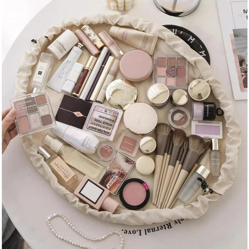 Chic Foldable Portable Makeup Organizer | Water-Resistant With Handle | Multi-Pocket for Skincare Cosmetics Daily Vanity Bathroom