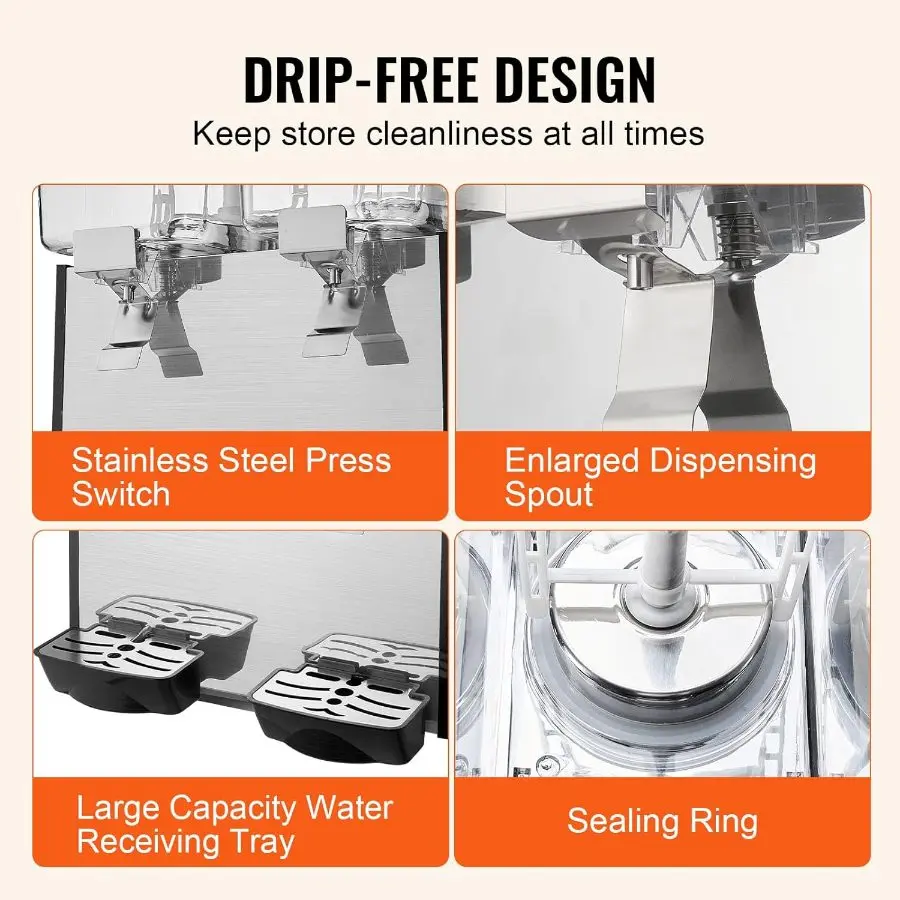 VEVOR Commercial Beverage Dispenser, 3 Tanks 18 L/ 19 QT Per Tank Juice ...