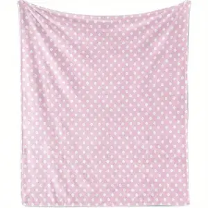 Portable Breathable Lightweight Cozy Pink White Polka Dot Flannel Throw Blanket Skin Friendly Soft Warm Couch Bed College Dorm Bedding Essentials Spring Room Refresh Decor