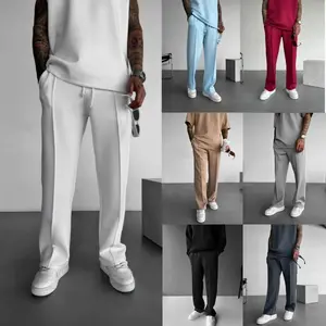 Men's casual pants New men's casual pants, stylish and comfortable elastic waist drawstring single-line pleated solid color pocket mops pants