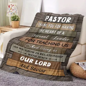 1 Piece Pastor's Thanksgiving Christian Religious Blanket - Thickened Flannel Blanket with Pastor's Thank You Message, Suitable for All Seasons, Soft Church Gift for Pastors, Family, Camping, Office - Machine Washable Spiritual Keepsake, Colors Include Br