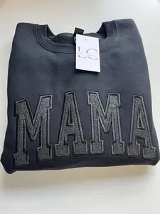 Black on Black Mama Glitter Heat Transfer Vinyl Embroidered Sweater - Personalized Sparkle for Stylish Moms