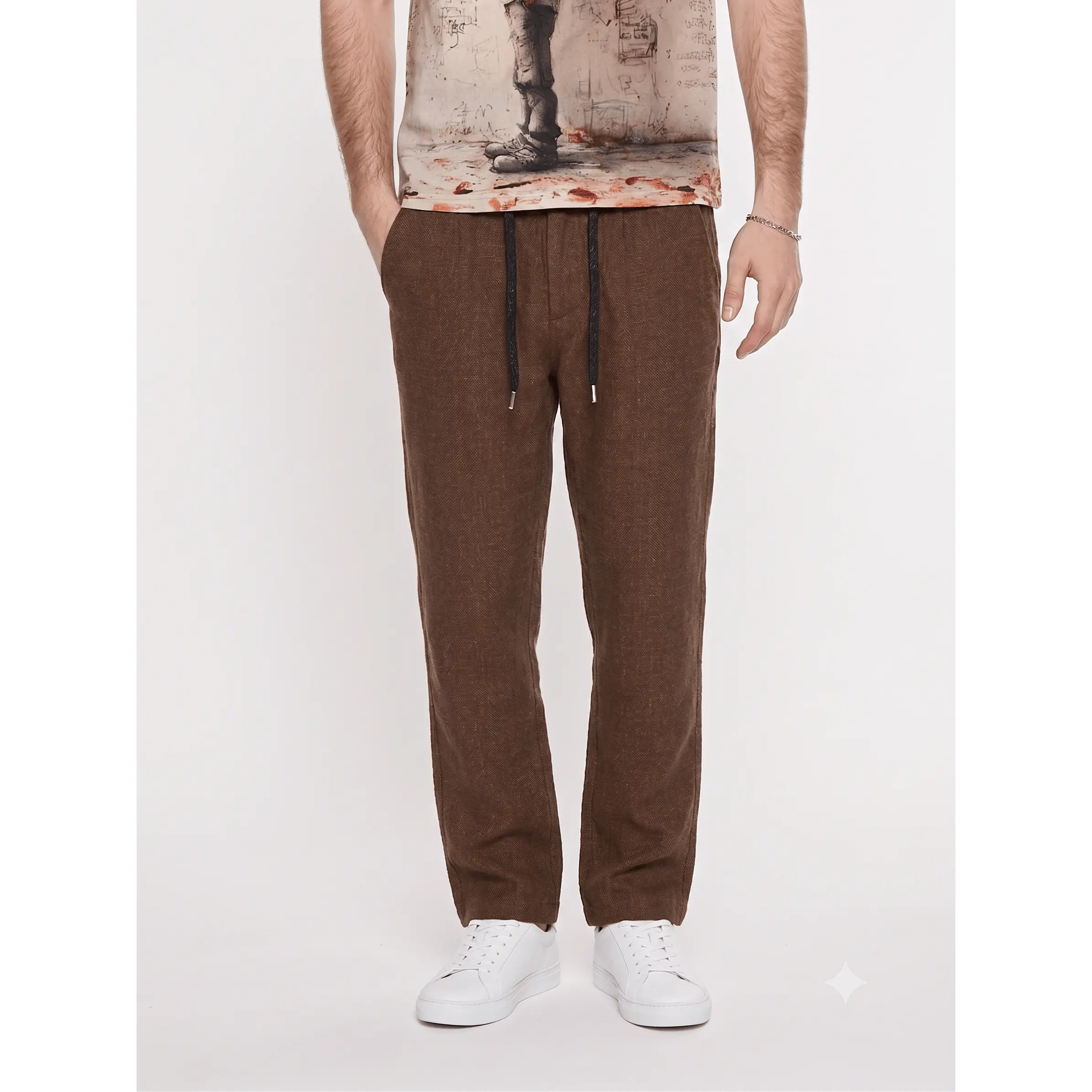 T&3s TAKO MAKO Linen Drawstring Pants - Dark Taupe