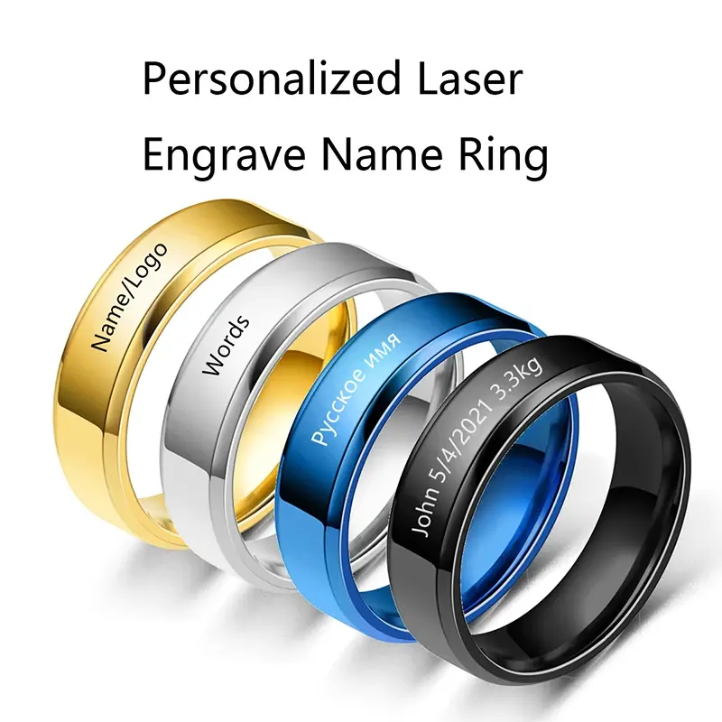 6MM Smooth Stainless Steel Ring for Women Men Custom Engrave Name Logo Lover Couple Personalized Charm Jewelry Gifts