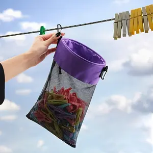 Hanging Mesh Clothespin Organizer Bag, Outdoor Clothespin Storage Pouch, Bathroom Laundry Dorm Home Storage, with Pull Rope