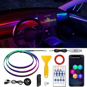 Acrylic Interior Car LED Strip Light with 30S Motion Sensor Switch&Usb Hub, Dreamcolor 55.1 Inches Ambient Lighting Kits, RGB Colors Neon LED Strip Light MAODANER