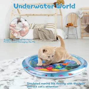 Interactive Cat Play Mat with Floating Fish Design, Splash-Proof PVC, Safe Water Source, Reduces Boredom, Indoor Cats, Medium Breed, Battery-Free