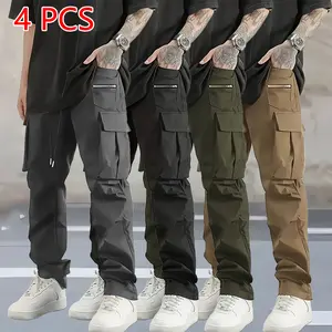 Men’s 4-pack long pants, casual and versatile, fashionable trendy style, featuring an adjustable drawstring waist and multiple practical pockets, suitable for everyday wear, outdoor activities, daily outfits, sports, and fitness.