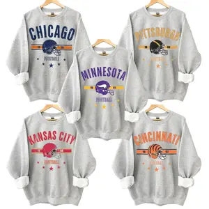 All Football Teams Letter Player Sweatshirt, All Team Football Ash Grey Sweater for Football Fans Collar for Men Women Cotton, Unisex Game Day Shirt Gift , Menswear Tops, men's shirts