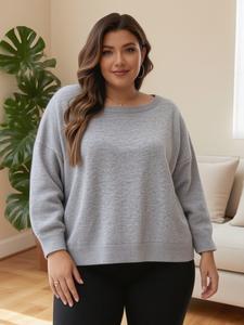 women's plain scoop neck sweater, casual drop shoulder long sleeve jumper, women fall & winter knit top, knitwear