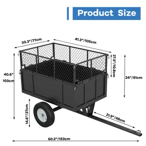 Heavy Duty 750 lbs Steel Dump Cart – 17 Cu.Ft Tow Behind Utility Trailer for Lawn Mower & Garden Tractor, Removable Sides, Collapsible Mesh Fence, Pneumatic Tires – Ideal for Firewood & Landscaping, Collapsible Foldable Wagon, Heavy Duty Wagon