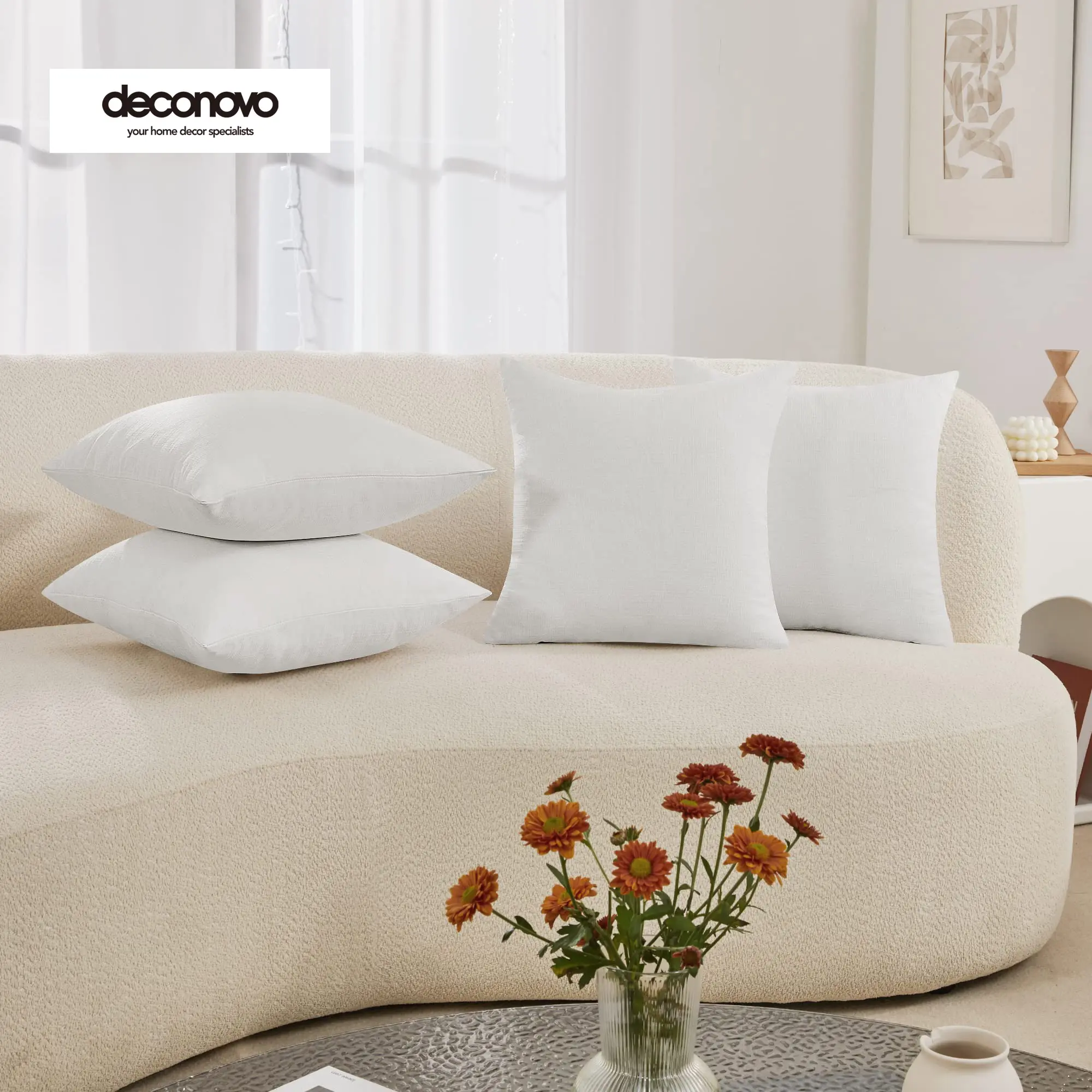 Deconovo 4 PCS Pillow Covers, No Insert - Faux Linen Sublimation Cushion Covers White Blank Pillow Covers, Throw Pillow Cases for Sofa,Set of 4, Case Only