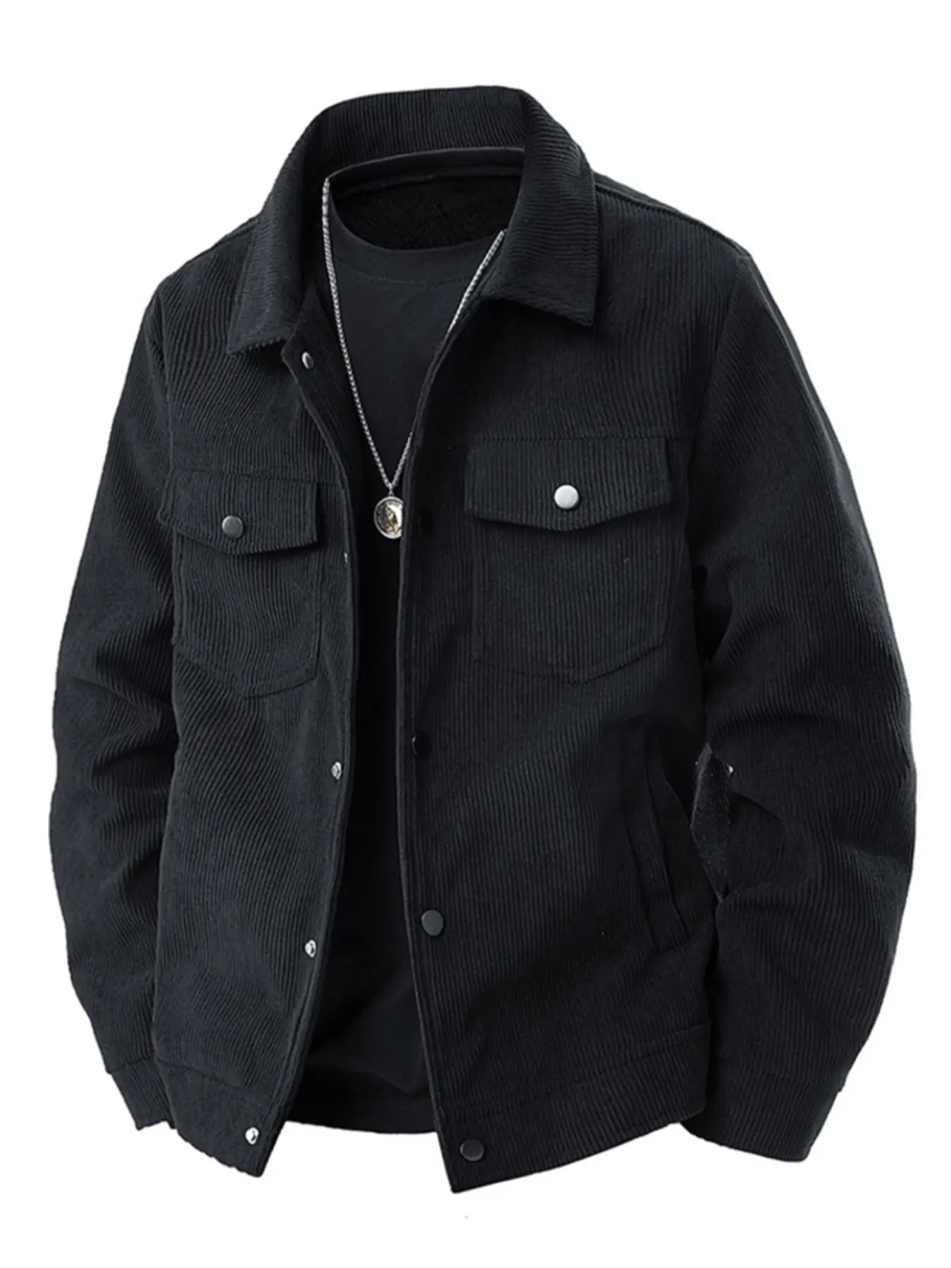 Corduroy Lapel Jacket, Retro Casual Style, Men's Fashion, Daily Commuting & Casual Gatherings, Double Chest Pockets, Coats