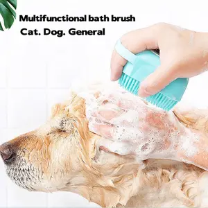 Pet Bath Brush, Silicone Massage Brush with Shampoo Dispenser, Ideal Bath Accessories for Dogs & Cats