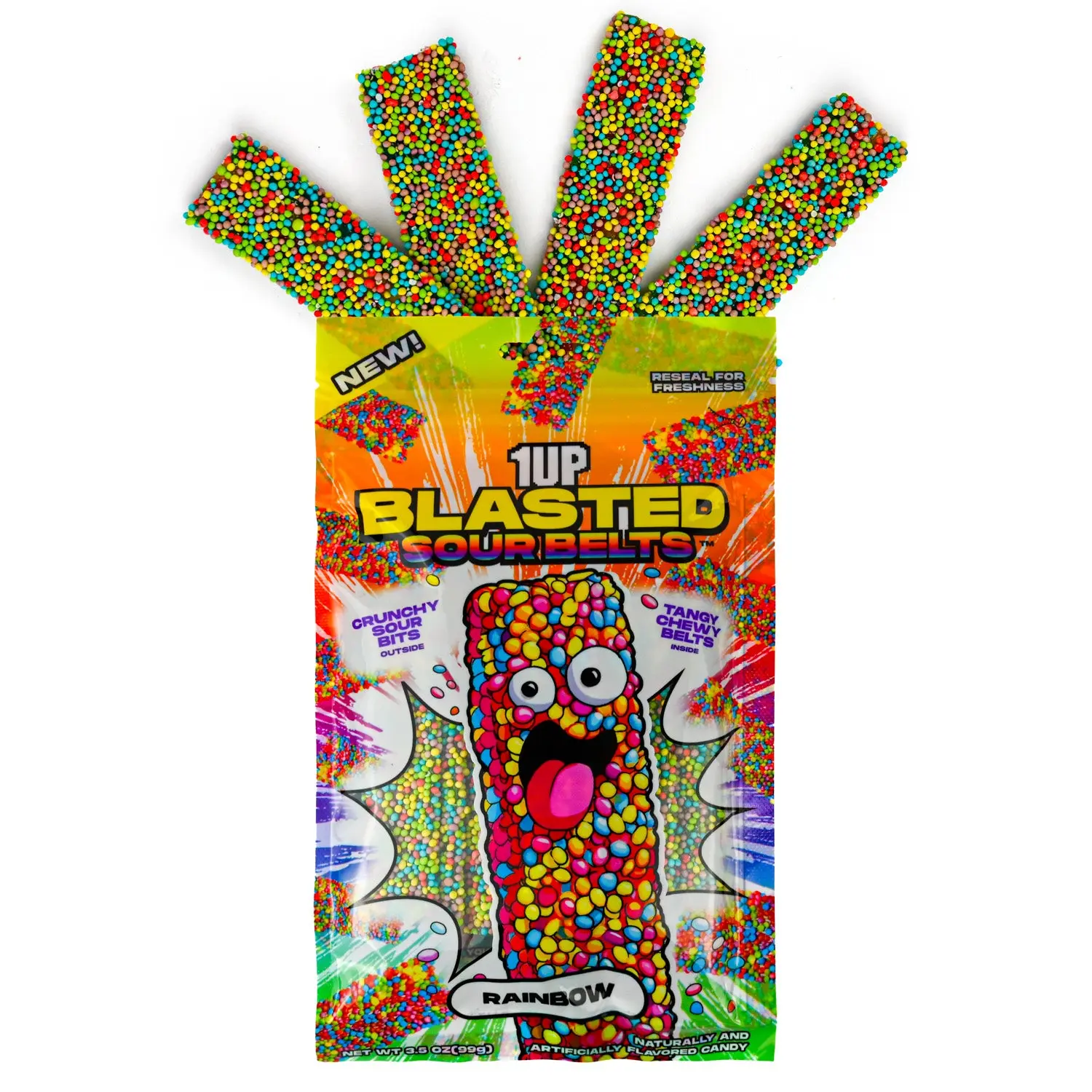 1UP Blasted Sour Rainbow Belts Fruit Candy, Soft & Sweet Snack Treat