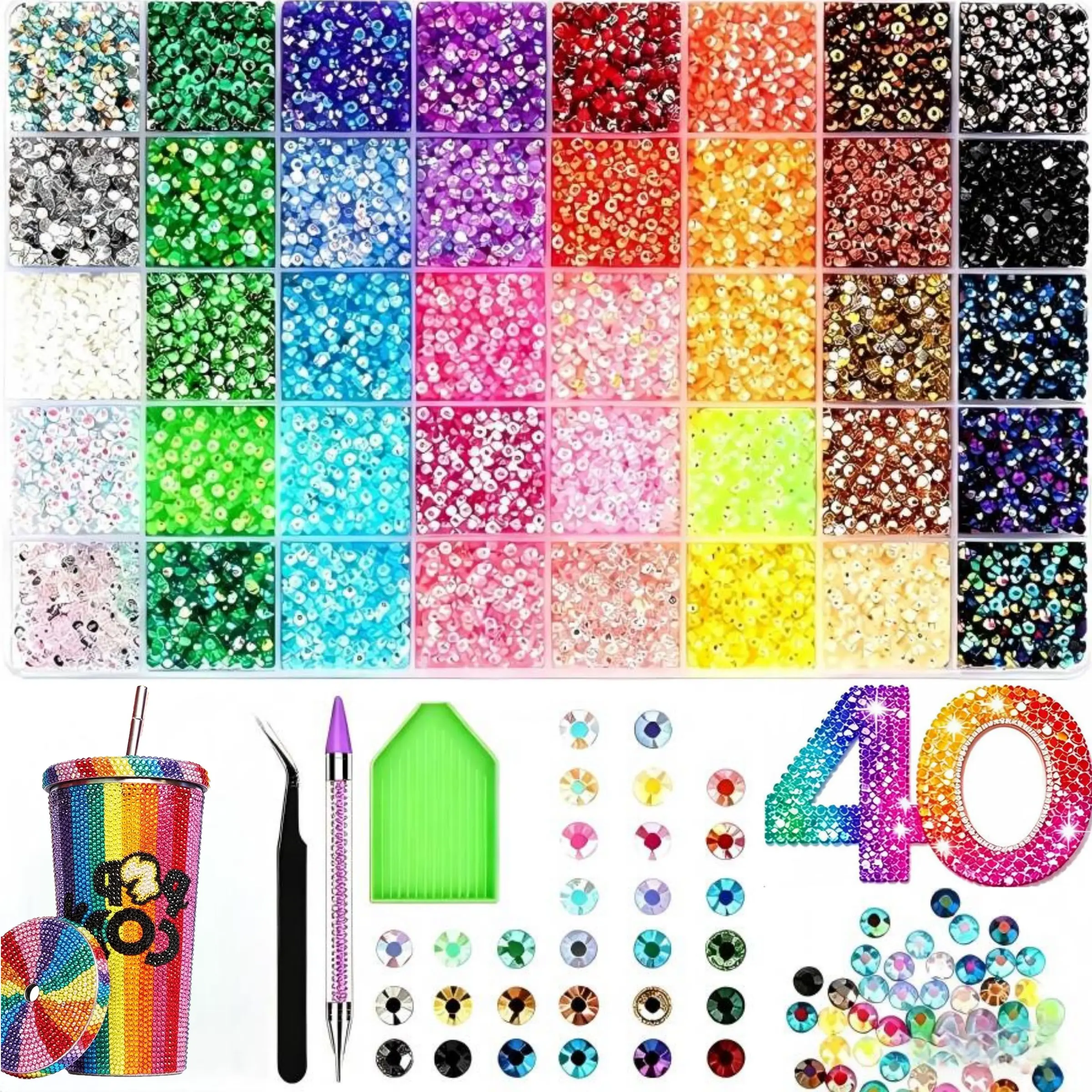40000Pcs Jelly Resin Bedazzling Kit, 3mm Multicolor Flatback Rhinestone, Ideal for Nail Art & DIY Craft Gifts, Sparkling Decor Rhinestone Set