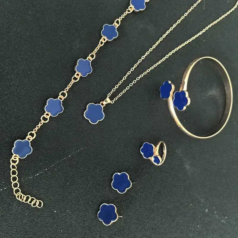 Rose gold blue oil five flower set