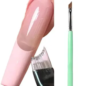 French Tip Nail Art Brush, Nail Art Tools, Nail Art Supplies – Half-Moon Precision Gel Detail Pen with Green Handle, Durable & Easy-Clean Design for Professional DIY Manicures & Pedicures