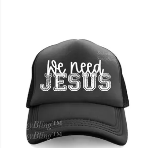 We Need Jesus Trucker Hat Streetwear Adjustable Fashion  Custom Cap Statement piece Y2K Junk Hat Unisex