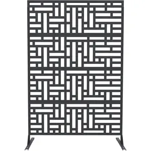 GARVEE Metal Privacy Screen 46 x 71'' with Stand Panels - Decorative Outdoor Divider, Freestanding Screen Set for Patio Balcony Porch Garden Outdoor and Indoor-Geometric