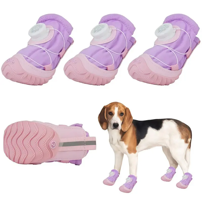 Small-Medium Dog Boots - 4-Piece Adjustable Buckle Shoes (Black, Orange, Pink Options), Waterproof Breathable Mesh & Cotton, Non-Slip Rubber Sole, Reinforced Toe Cap, Double Protection for All-Season Active Play Paw Care, Mesh Fabric, All Seasons