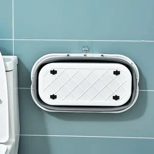 Collapsible Plastic Bucket with Wheels 12L (3.17 Gallon) for House Cleaning, Camping, and RV - Multi-Purpose Rectangular Handy Basket for Cleaning Mop - Lightweight and Portable (Blue)