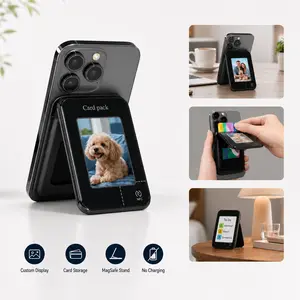 NFC Display Magnetic Wallet Stand, App Controlled Photo Display Phone Card Holder, Smart E-Ink Card Pack, MagSafe Compatible Slim Wallet Kickstand for iPhone 17/16/15/14/13 Series