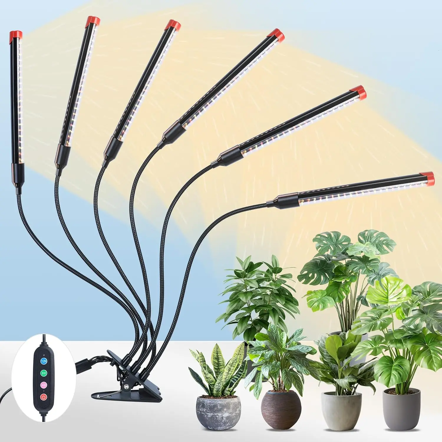 GameChanger! 54W, NOT 15W, 6Head  Clip Grow Lights for Indoor  with Timer,   for  Lover, LED  Growing Lamp for Houseplants, Bonsai, Seed Starting, Seedlings, VEG, Flower