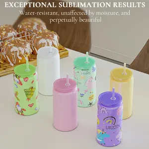 6pcs 16oz Insulated Vacuum Mugs Set, Can-Shaped Thermal Cups with Lid, Straw, Cover, Macaron Colors, Keep Hot 6H/Cold 12H, Double Wall Stainless Steel for Iced Coffee, Tea, Home Office Travel, Birthday Gift for Friends Family Coworkers