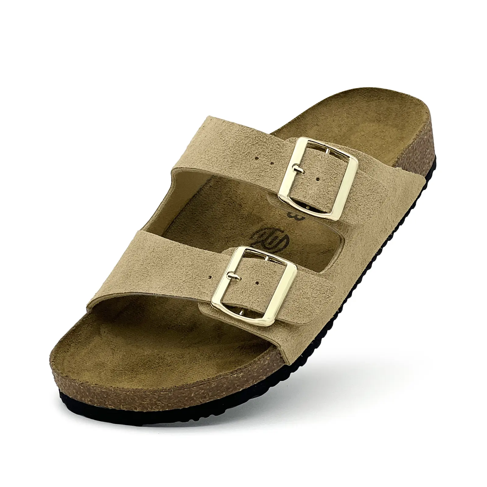 Women Classic Suede Sandals, Ergonomic Cork Insole, Non Slip Rubber Sole, Double Buckle Casual Comfort Summer Shoes