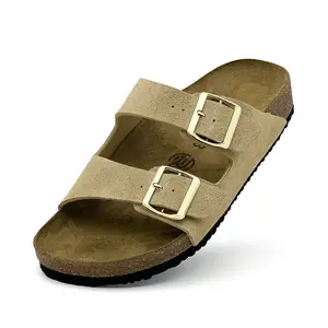 Lumubby Adult Cow Suede Velvet Sandals with Ergonomic Cork Footbed Non-Slip Rubber Outsole Comfortable Double Buckle Design for Men and Women