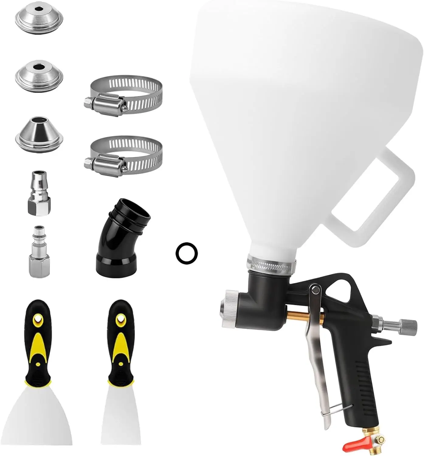 Texture Drywall Sprayer with 1.5 Gallon Hopper, Includes 3 Nozzles (4.0/6.0/8.0 mm), Texture Drywall Hopper Paint Sprayer for Knockdown Popcorn，Wall, Ceiling, Patch Works, Elbow Hose Included (Black)